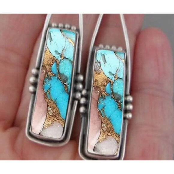 Bohemian Blue Geometric‎ Dangle Costume Jewelry - Picture 2 of 3